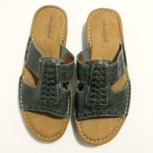 Natural Soul Dalton Slide Sandals, #92081, Blue Slate, Leather, Womens 9 boho‎
